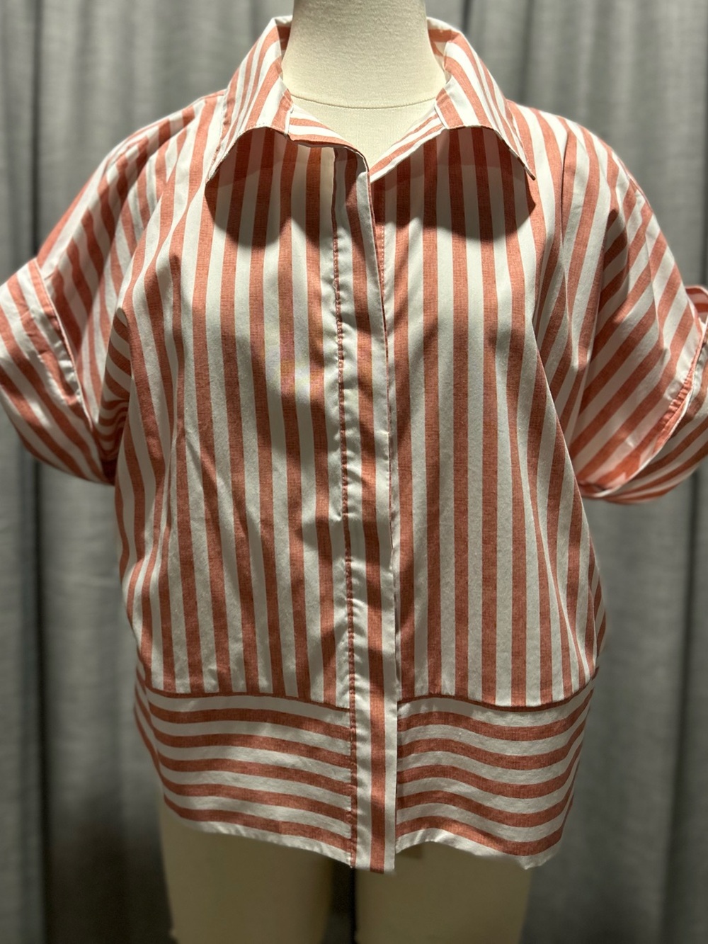 Zac & Rachel Coral and White Striped Short-Sleeve Button-Down Top